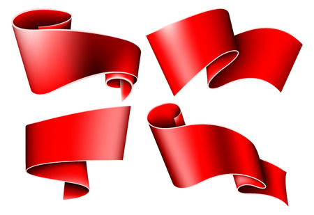 Collection of 3 red ribbon. Vector illustrationのイラスト素材