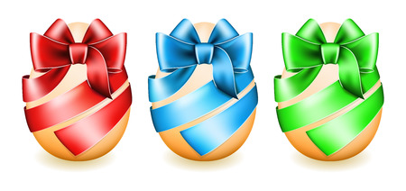 Easter eggs wrapped in ribbon in different colorのイラスト素材