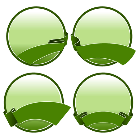 Set of 4 round green label with ribbonのイラスト素材