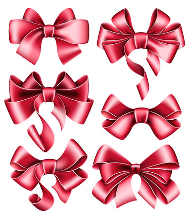 Set of 6 red bows on white background. illustrationのイラスト素材