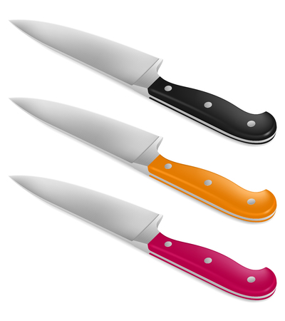 illustration of chef knife with handle in different colorのイラスト素材