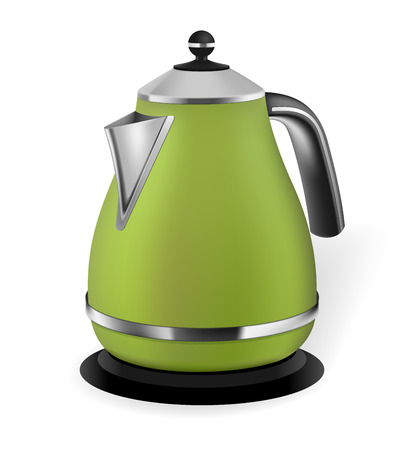 Photorealistic green electric kettle on white backgroundのイラスト素材