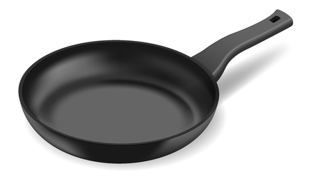 Photorealistic black frying pan on white backgroundのイラスト素材