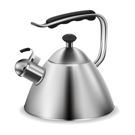 Photo realistic steel whistling kettle on white backgroundのイラスト素材