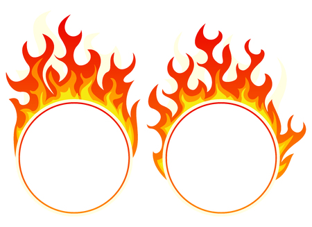 Burning round frame set on white backgroundのイラスト素材