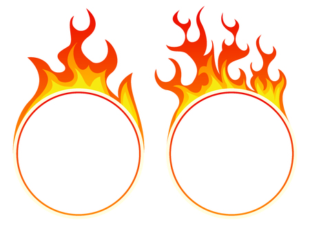 Burning round frame set on white backgroundのイラスト素材