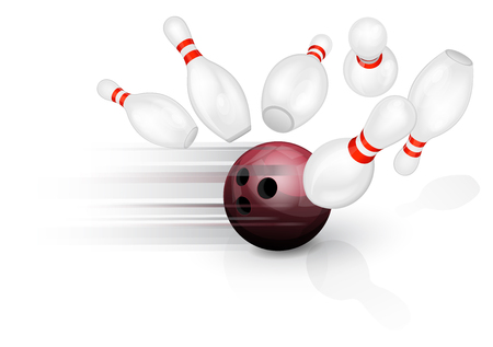 Black bowling ball crashing into the pinsのイラスト素材