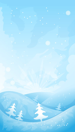 Simple winter landscape with trees and sky. Cartoon backgroundのイラスト素材
