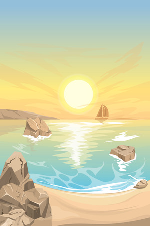 Seascape sunset. Vector landscapeのイラスト素材
