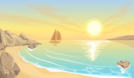 Seascape bay sunsetのイラスト素材