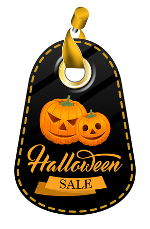 Tag with inscription Halloween and pumpkinsのイラスト素材