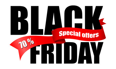 Inscription Black Friday with red ribbonの写真素材