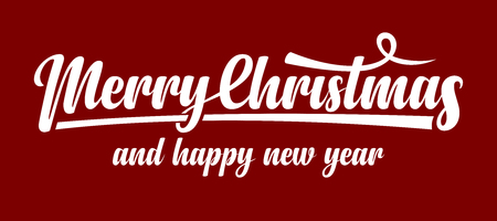 White text Merry Christmas and Happy New Year on red background.のイラスト素材