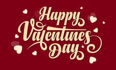 Happy Valentines Day calligraphic text on red background.のイラスト素材