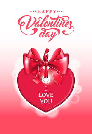 Valentine day card with silk bow, heart and ribbon illustrationのイラスト素材
