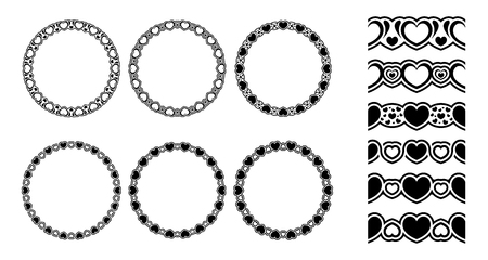 Valentines day set of border seamless brushes with hearts.のイラスト素材