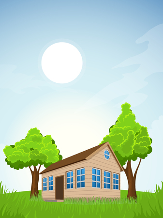 Rural summer landscape with houseのイラスト素材