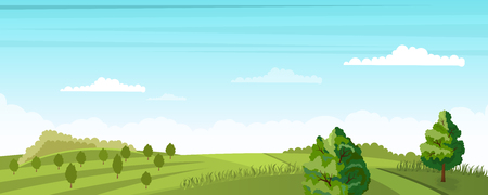 Rural summer landscape illustration.のイラスト素材
