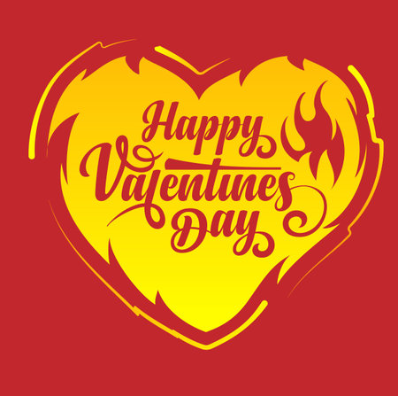 Burning Heart with Happy Valentines day inscriptionのイラスト素材