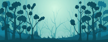 Vector forest background. Trees in the form of silhouettes.のイラスト素材