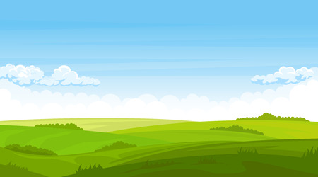 Summer landscape with fields and green hillsのイラスト素材