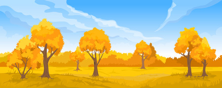 Cartoon illustration of the autumn rural landscapeのイラスト素材