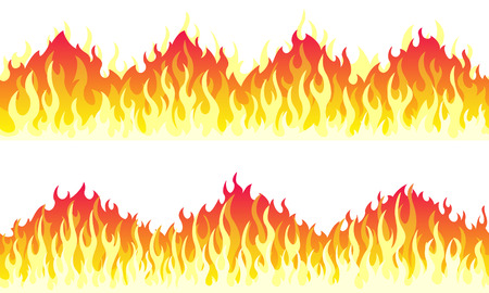 Cartoon fire flame frame borders. Seamless orange fire borderのイラスト素材