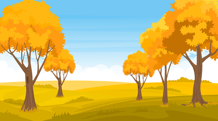 Cartoon illustration of the autumn rural landscapeのイラスト素材