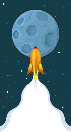 Space exploration. rocket flying to the moon. the trail of the rocket engine expands to the bottom for your textのイラスト素材