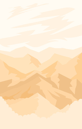 Cartoon illustration of monochrome landscape with mountainsのイラスト素材