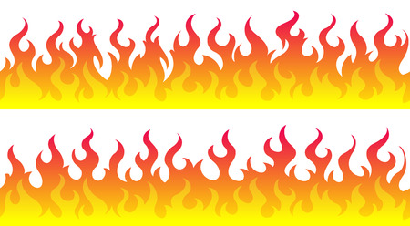Cartoon fire flame frame borders. Seamless orange fire borderのイラスト素材