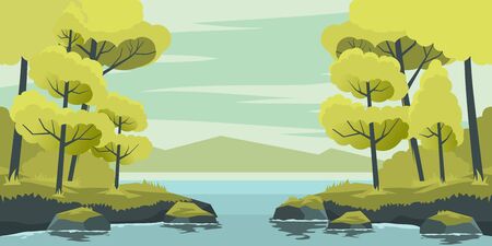 Autumn landscape with lakeのイラスト素材