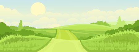 Rural summer landscapeのイラスト素材