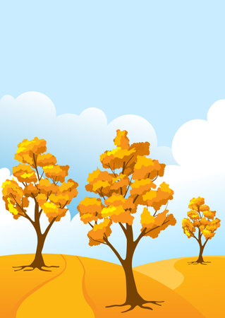 Rural autumn landscapeのイラスト素材