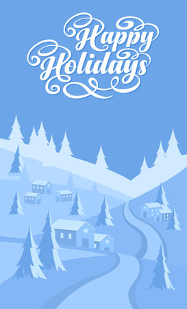 Winter landscape background with text Happy Holidaysのイラスト素材