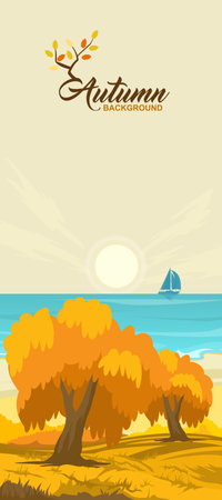 Rural autumn landscape witn seaのイラスト素材