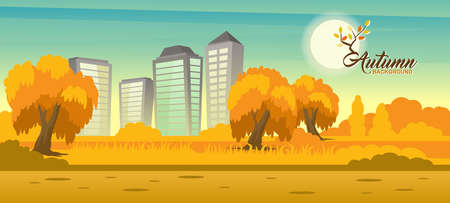 Rural autumn landscape with cityのイラスト素材