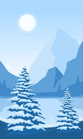 Abstract landscape with mountains and firsのイラスト素材