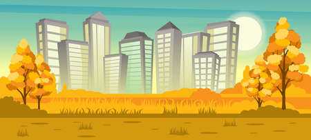 Rural autumn landscape with cityのイラスト素材