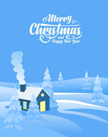 Winter landscape background with text Merry Christmasのイラスト素材
