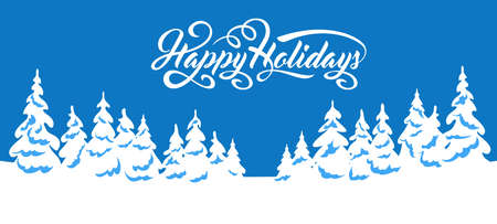 Winter landscape background with text Happy Holidaysのイラスト素材