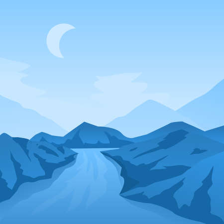 Abstract landscape with mountains and riverのイラスト素材