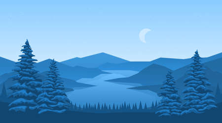 Abstract landscape with mountains and lakeのイラスト素材