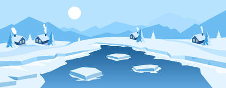 Frozen lake in mountainsのイラスト素材