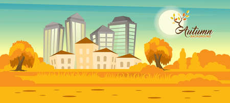 Rural autumn landscape with cityのイラスト素材