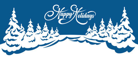 Winter landscape background with text Happy Holidaysのイラスト素材