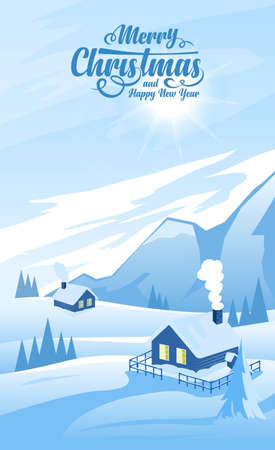 Winter landscape background with text Merry Christmasのイラスト素材