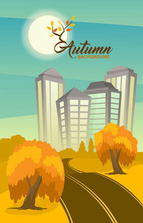 Rural autumn landscape with cityのイラスト素材