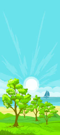 Rural summer landscape witn seaのイラスト素材