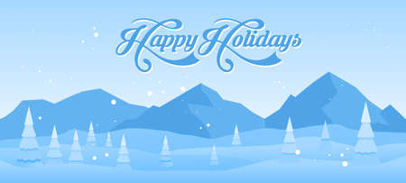 Winter landscape background with text Happy Holidaysのイラスト素材